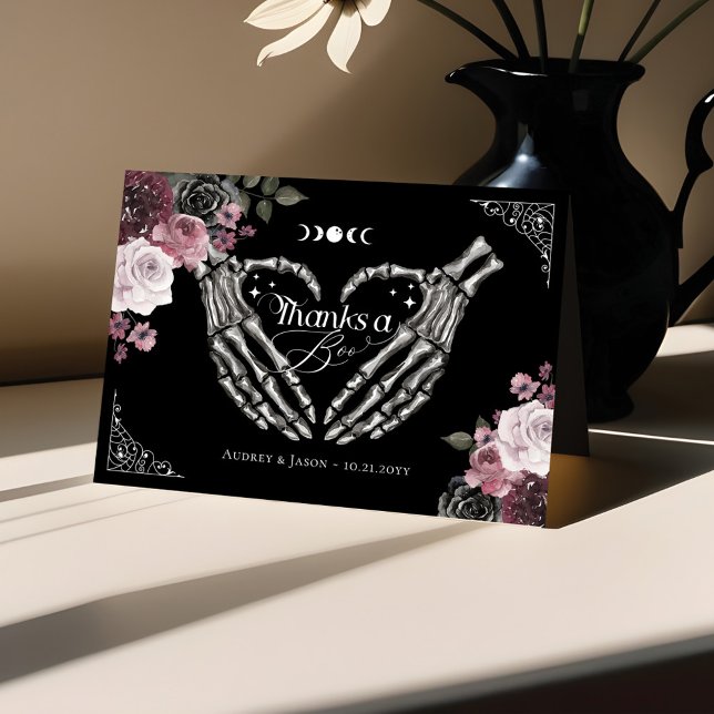 Merci Boo Gothic Skeleton mains Baby shower coeur (Thanks Boo Gothic Skeleton Hands Heart Baby Shower Thank You Card)