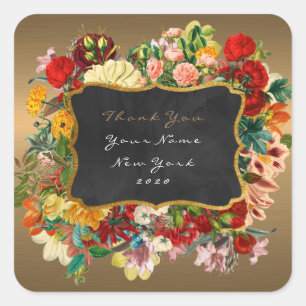Merci Cadeau Étiquette Or Rouge Roses Floral