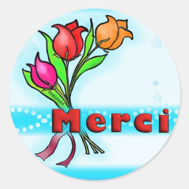 MERCI Caricature Merci français autocollants fleur (Devant)