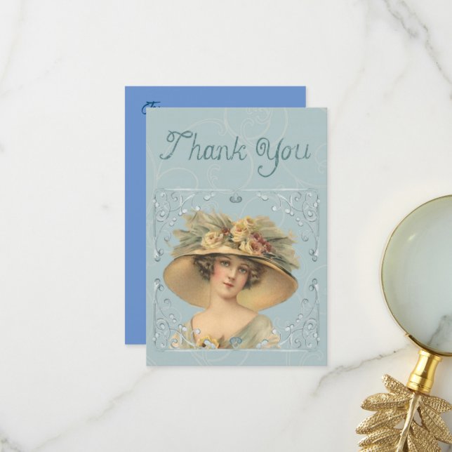 Merci, Carte de remerciements femme Vintage (Devant/Arrière en situation)