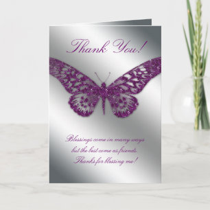 Merci Carte de voeux Papillon Purple Argent