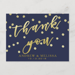 Merci Carte postale Marine & Faux Gold Script