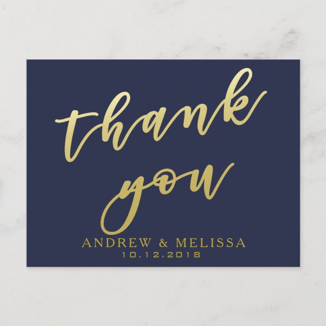 Merci | Carte postale Marine & Faux Gold Script (Devant)