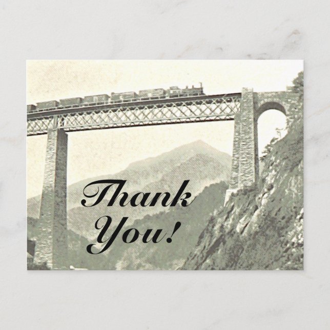 "Merci", carte postale Vintage Train & Bridge (Devant)