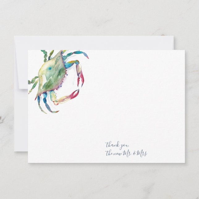 Merci Cartes Aquarelle Crabe Bleu (Devant)