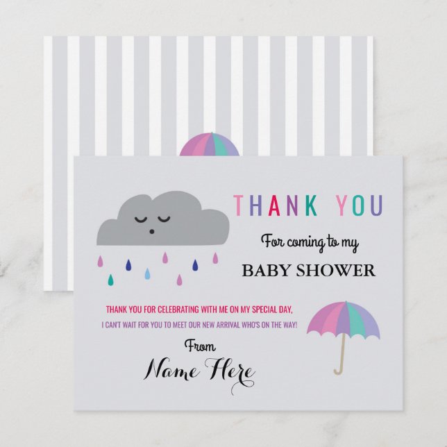 Merci Cartes Cloud Baby shower Sprinkle Girl (Devant / Derrière)