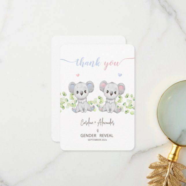 Merci Cartes pour Koala Gender Reveal Party. (Devant/Arrière en situation)