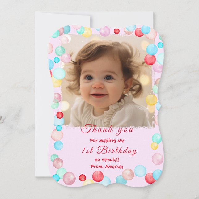Merci Cartes pour le 1er anniversaire avec photo (Devant)