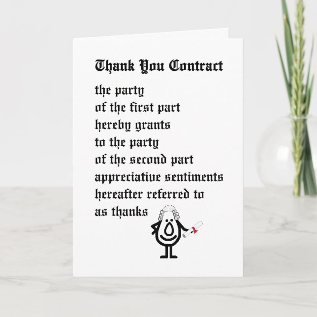 Merci Contract - un drôle de poème de remerciement (Devant)