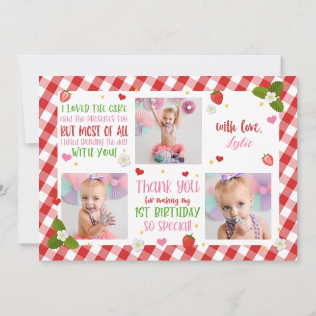 Merci d'anniversaire de fraise Carte photo (Dos)