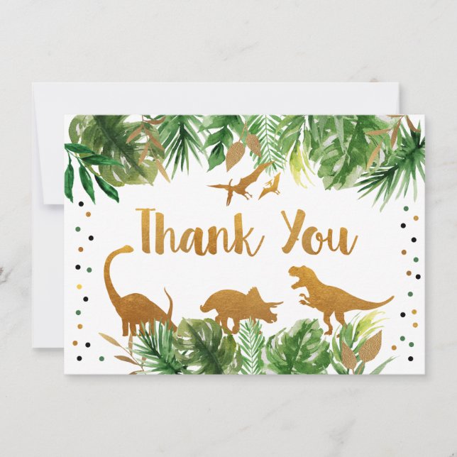 Merci d'anniversaire de vert et d'or de dinosaure (Devant)