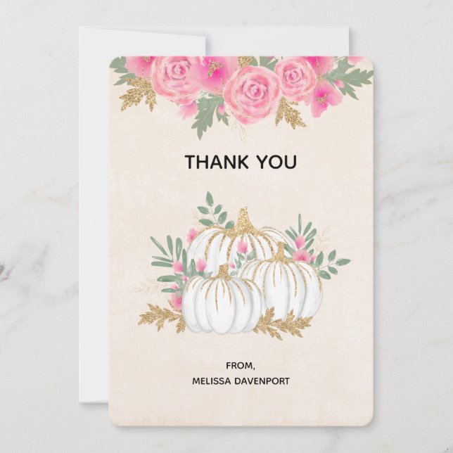 Merci d'aquarelle Citrouille blanc et or (Devant)