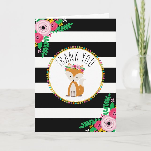 Merci de Baby shower Boho Stripes Fox (Devant)