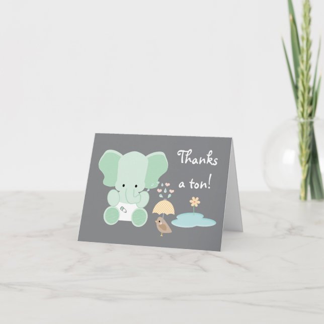 Merci de Baby shower de couche éléphante verte à l (Devant)