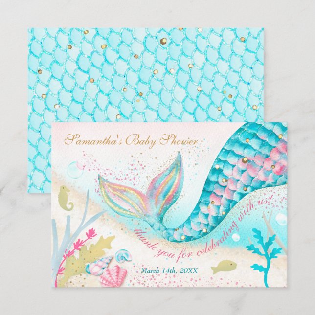 Merci de Baby shower de fille sirène lunatique (Devant / Derrière)