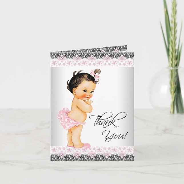 Merci de Baby shower de la dentelle rose (Devant)