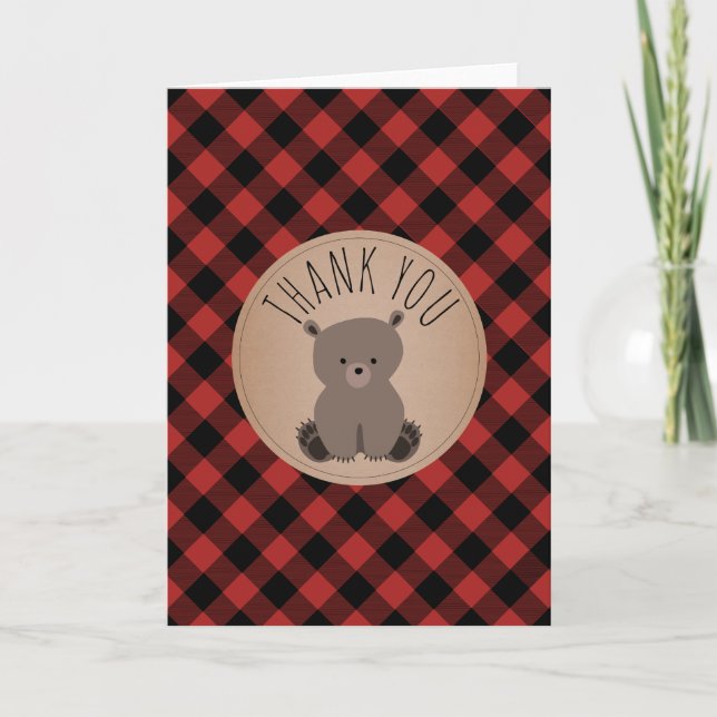 Merci de Baby shower de l'ourse de Buffalo Plaid (Devant)