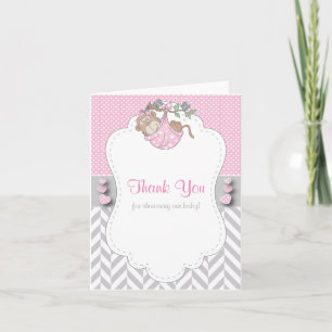 Merci de Baby shower de singe rose, blanc et gris