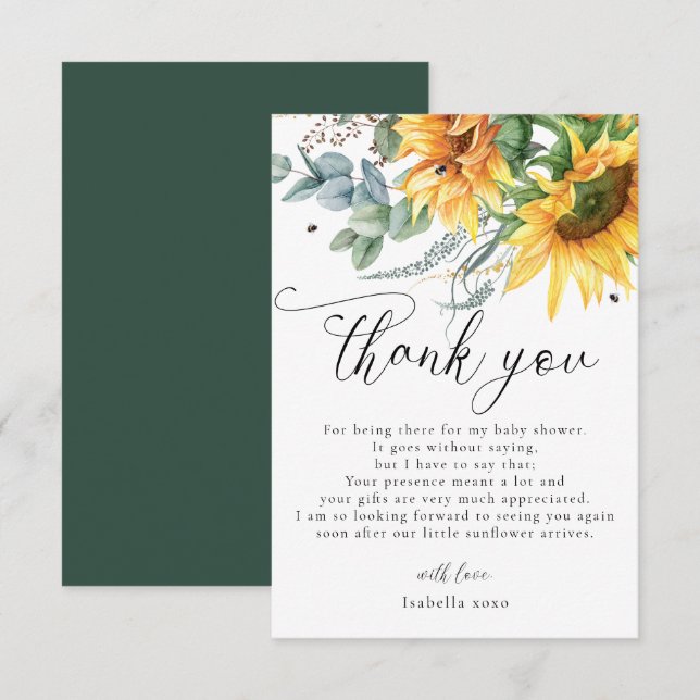 Merci de Baby shower de tournesol rustique (Devant / Derrière)