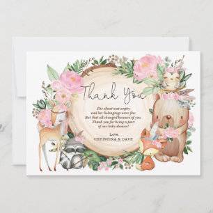 Merci de Baby shower forestier tribal rose