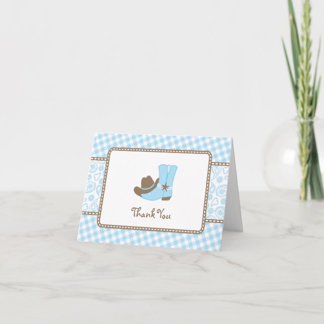 Merci de Baby shower Little Cowboy bleu et marron (Devant)