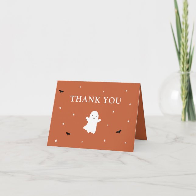 Merci de Baby shower orange de Little Boo Ghost (Devant)