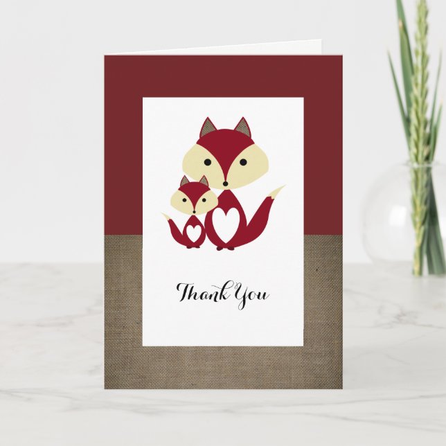 Merci de Baby shower Red Fox Burlap (Devant)