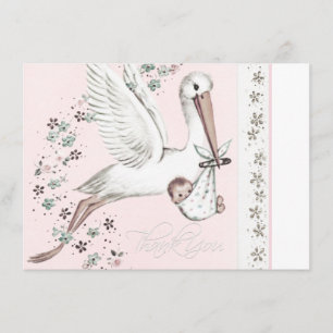 Merci de Baby shower vintage de cigogne rose