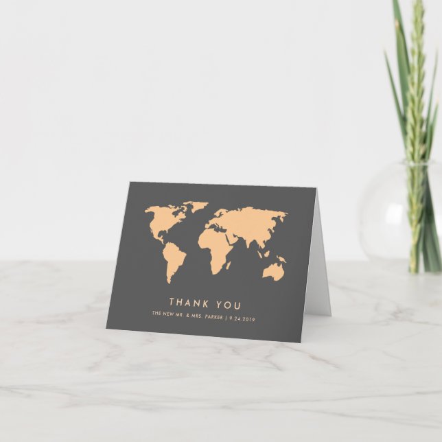 Merci de carte du monde du gris orange et fumeux | (Devant)