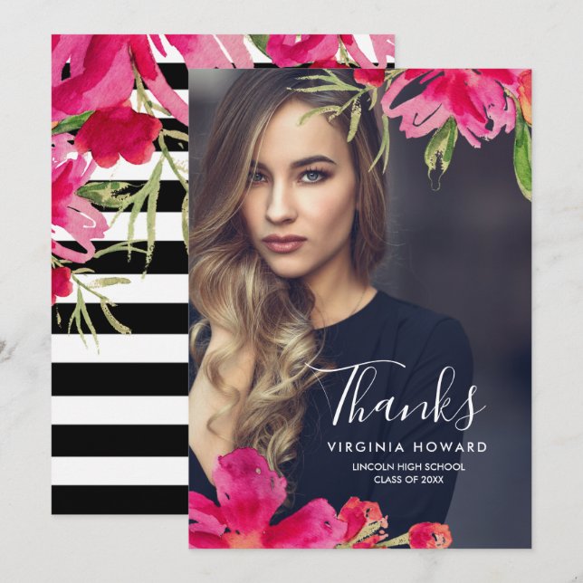 Merci de Carte photo Floral (Devant / Derrière)