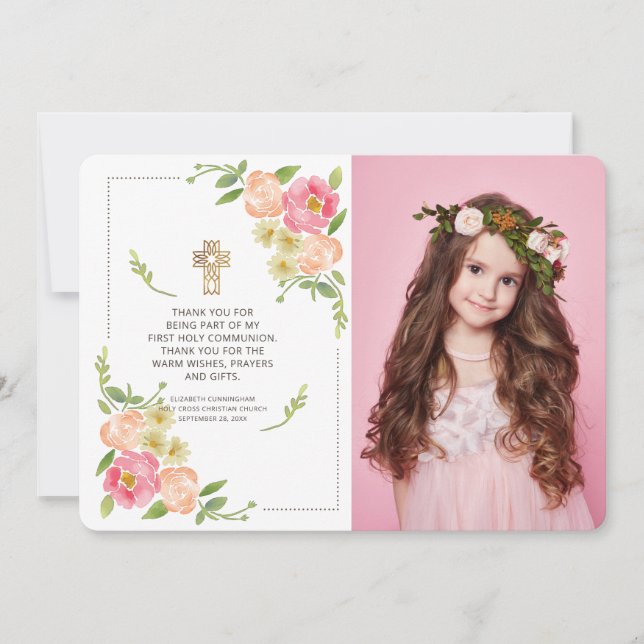 Merci de communion de la photo florale de couleur  (Devant)