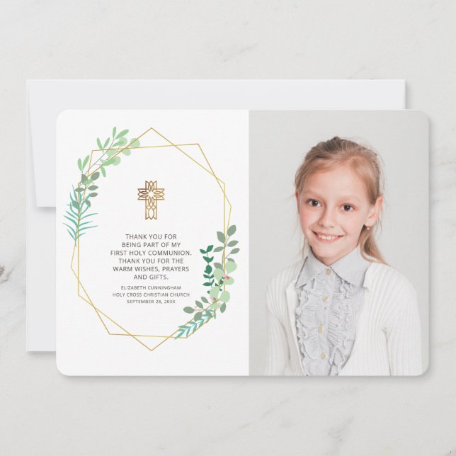 Merci de communion de photos de feuillage géométri (Devant)