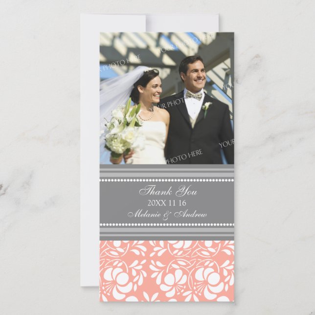 Merci de corail gris Mariage Cartes photos (Devant)
