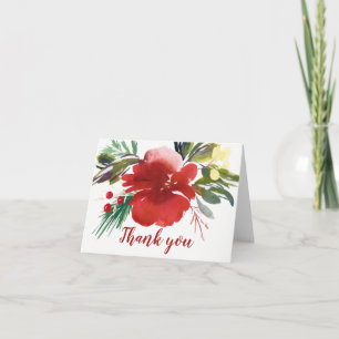 Merci de Fleur de Noël à l'aquarelle rouge