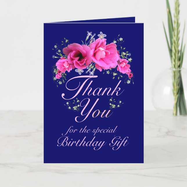 Merci de fleurs roses pour carte cadeau d'annivers (Devant)