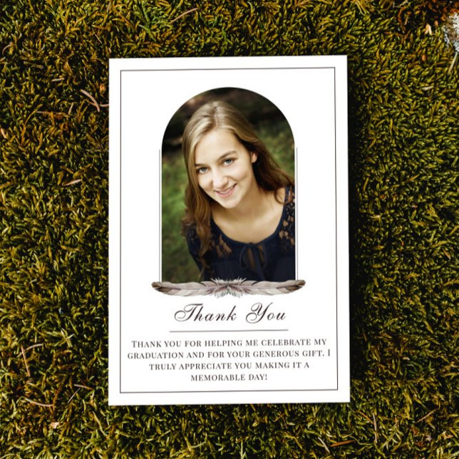 Merci de graduation photo du cadre de plume Boho (Boho Feather Frame Photo Graduation Thank You Card)