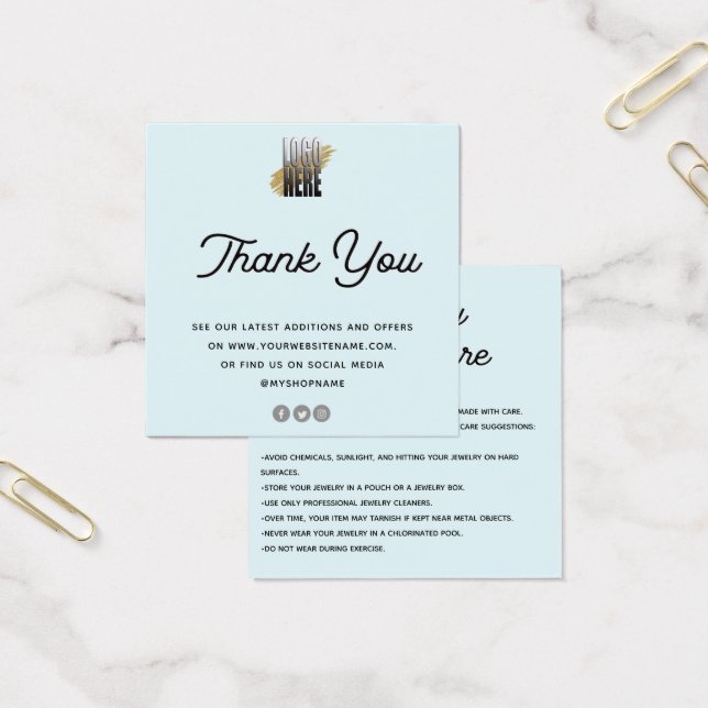 Merci de la carte de bijouterie avec logo bleu (Bureau)