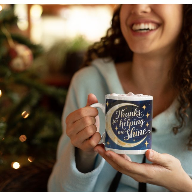 Merci De M'Aider À Briller La Mug (Thank someone special this holiday with this, "Thanks for helping me shine" moon and stars mug! )