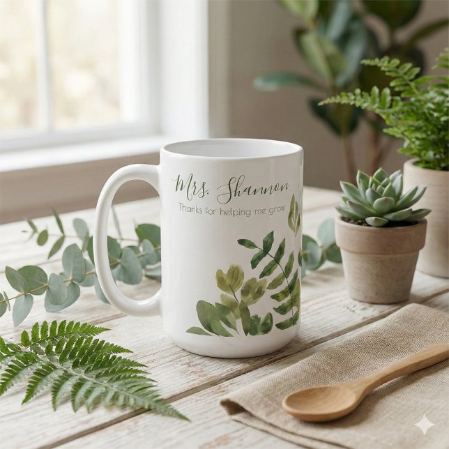 Merci De M'Aider À Croître En Mug (Thank a special teacher with this, "Thanks for helping me grow" personalized mug! )