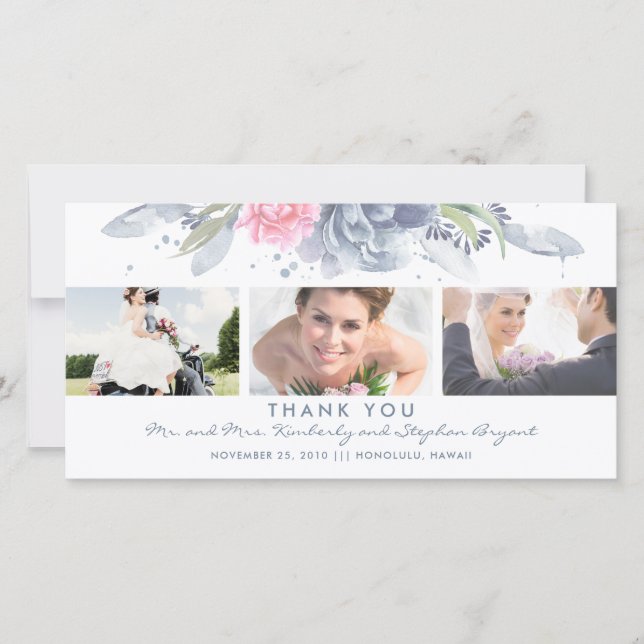 Merci de Mariage bleu et rose pâle (Devant)