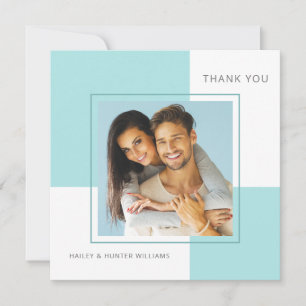 Merci de Mariage Carré bleu élégant avec photo