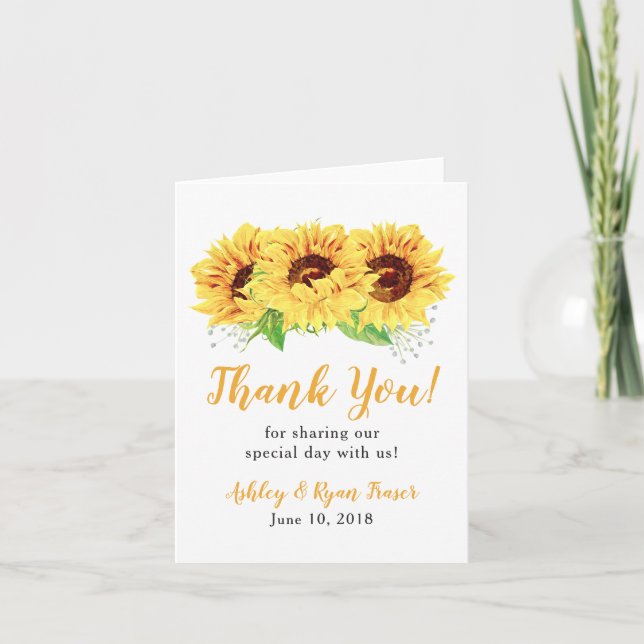 Merci de Mariage de photo de tournesol jaune (Devant)