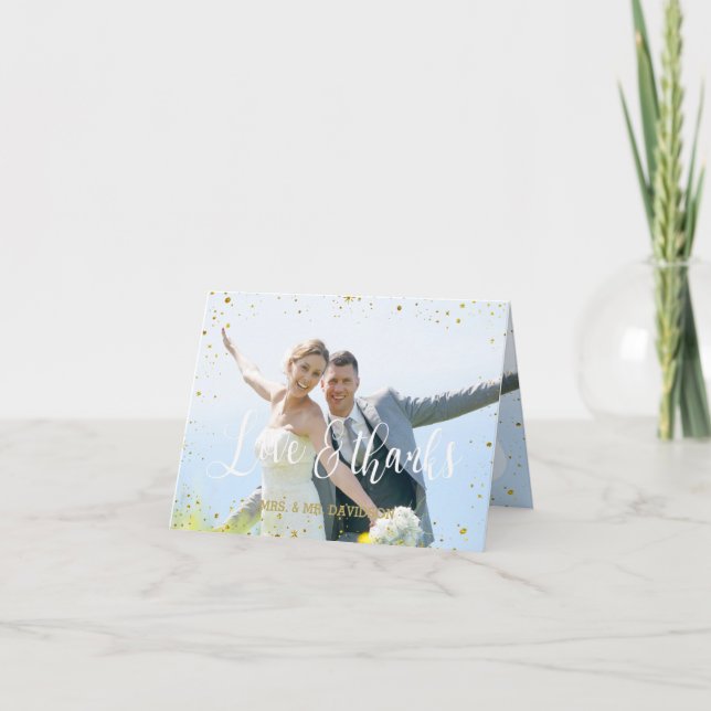 Merci de Mariage d'or géométrique de photos défraî (Devant)