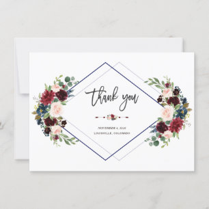 Merci de Mariage floral de la marine Merlot géomét