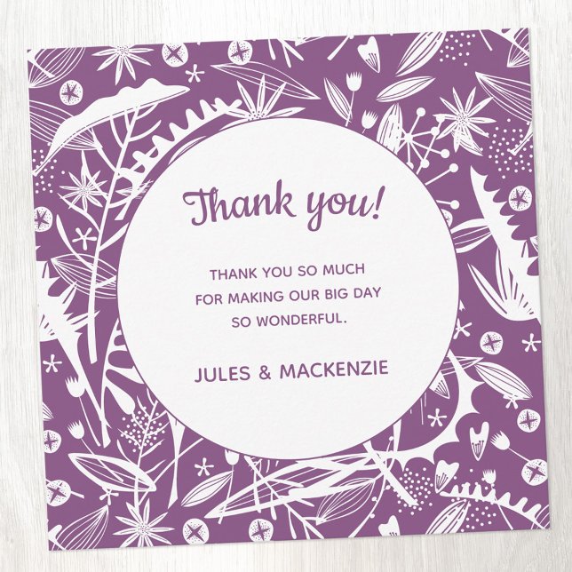 Merci de Mariage Floral moderne violet (Modern botanical purple floral wedding thank you card)