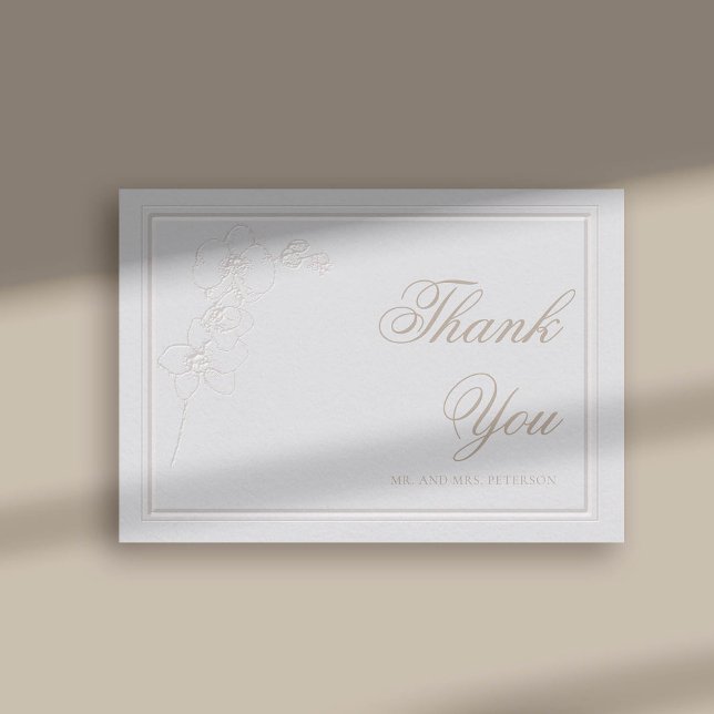 Merci de Mariage ivoire de cadre d'orchidée Faux (faux embossed orchids double frame modern classic wedding reception thank you card ivory)