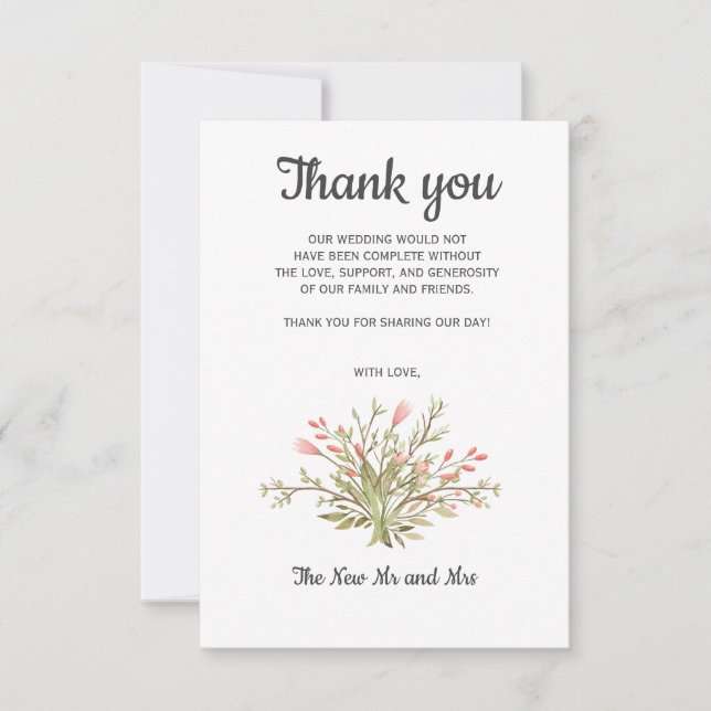 Merci de Mariage photo fleur sauvage rose délicat (Devant)