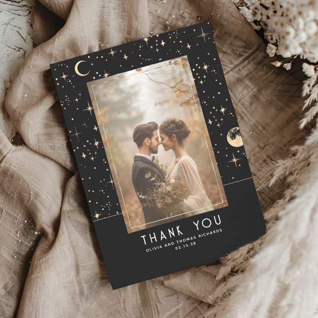 Merci de nuit étoilé céleste et mystique (Thank You Wedding Photo Card)