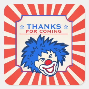Merci de venir autocollant d'anniversaire clown de