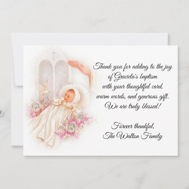 Merci des fleurs roses de la petite fille baptisma (Devant)